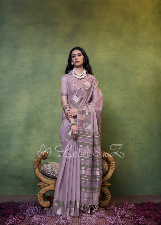 Lavender Spun Handloom Weaving Silk Saree 