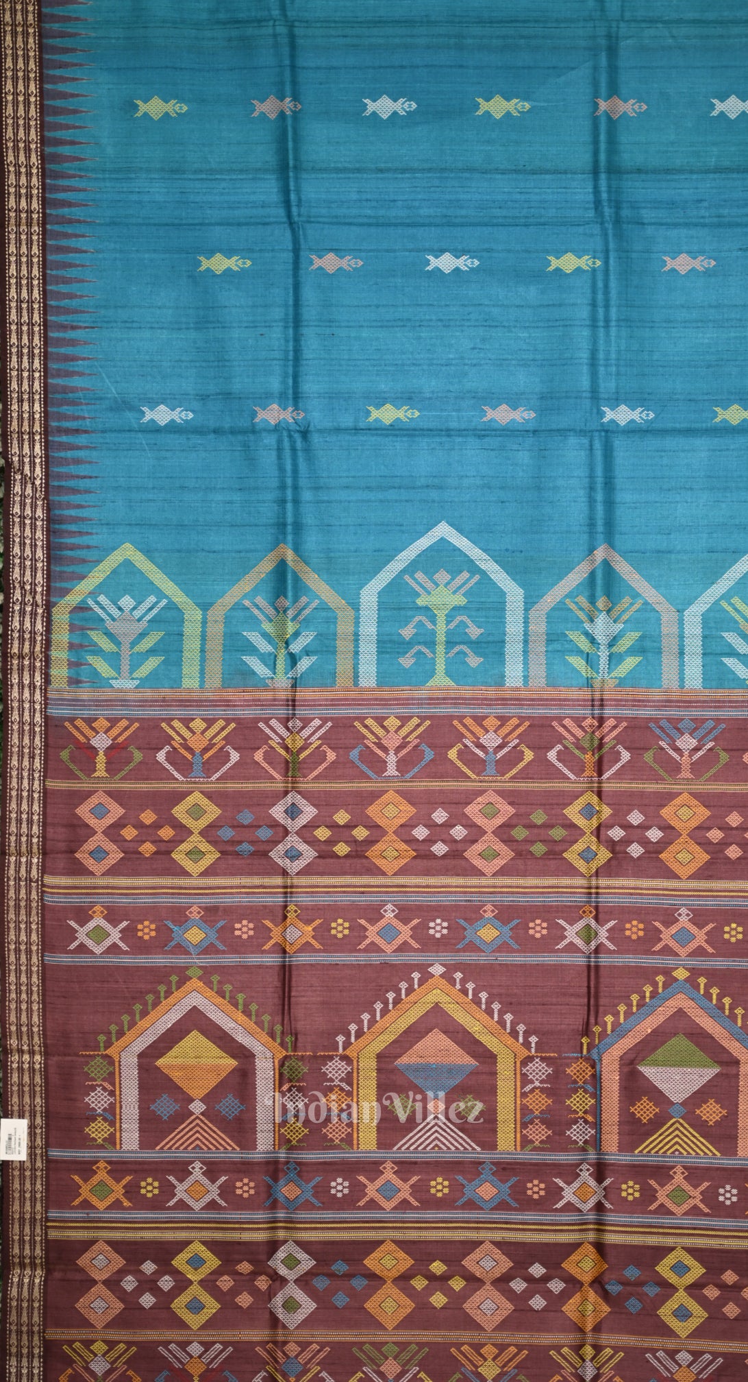 Blue Tussar Silk Saree with Coffee Dolabedi Anchal 