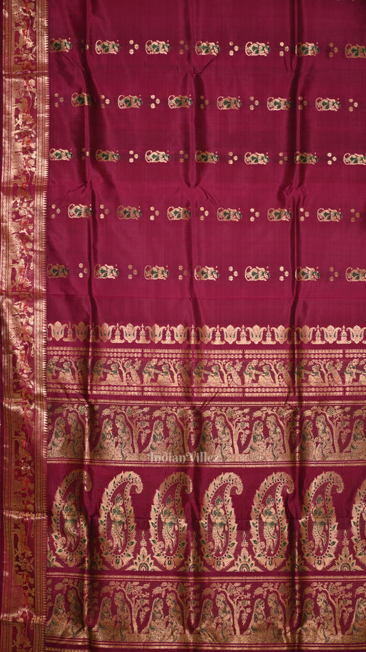  Purple Wine Handwoven Baluchari Silk Saree 