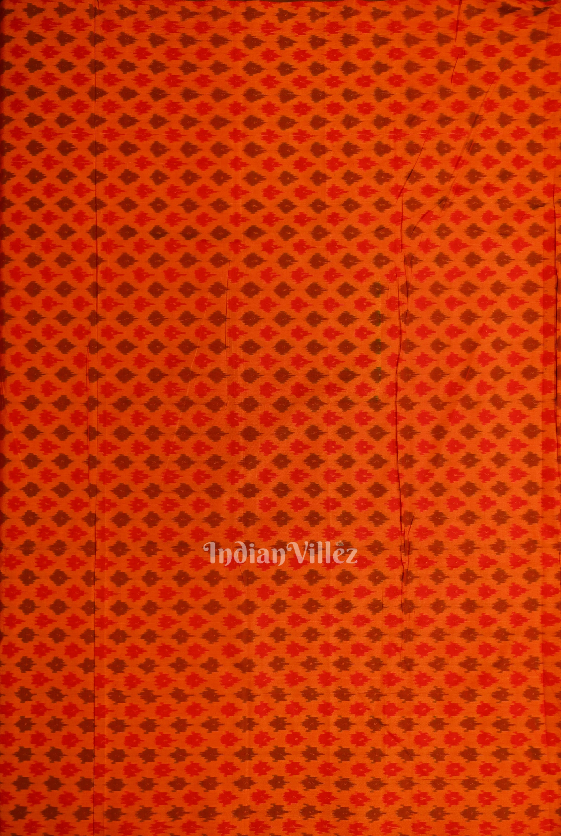 Orange Dual Tone Pochampally Ikat Silk & Cotton (Sico) Fabric 