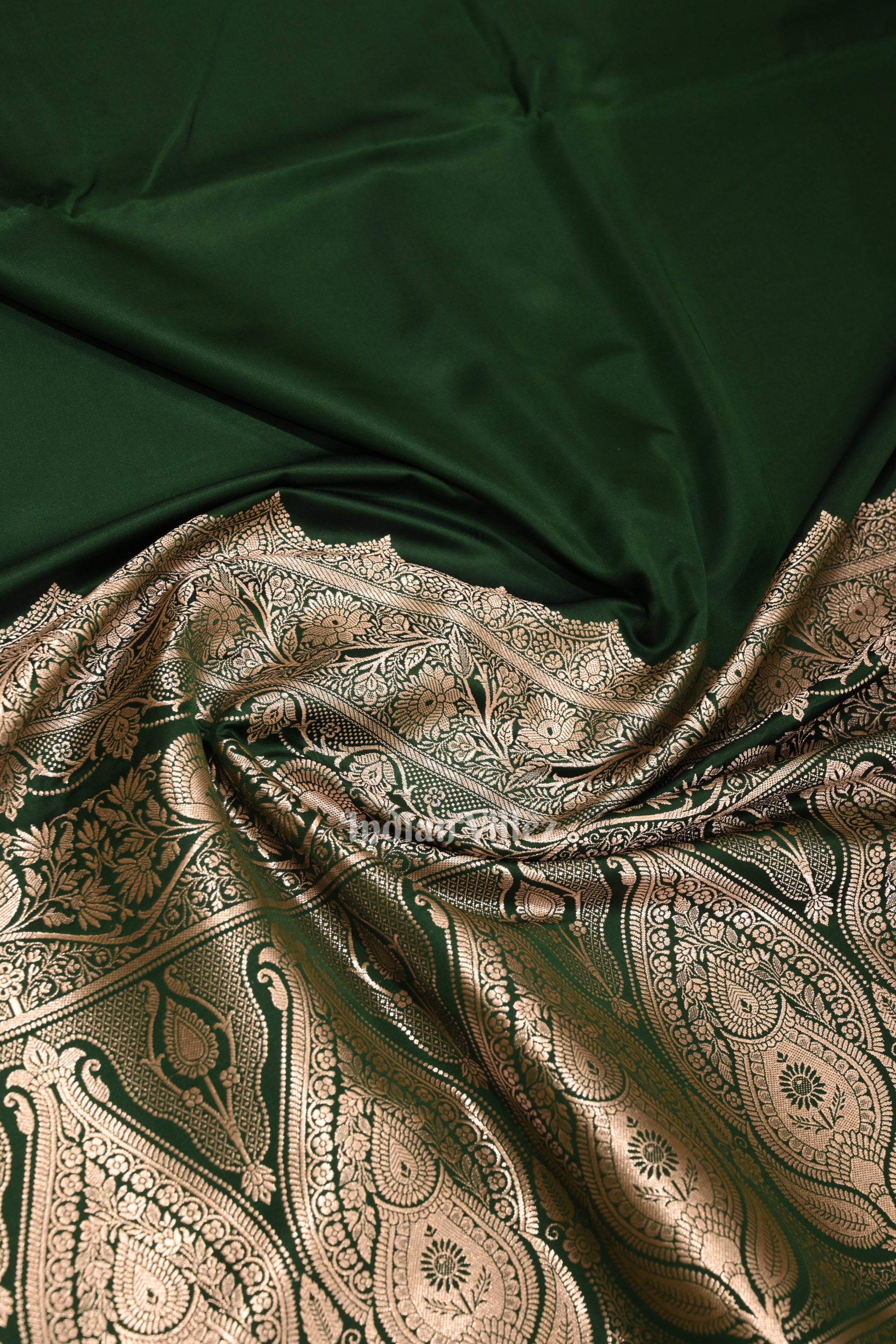 Bottle Green Soft Pure Mashru Satin Silk Banarasi Saree 
