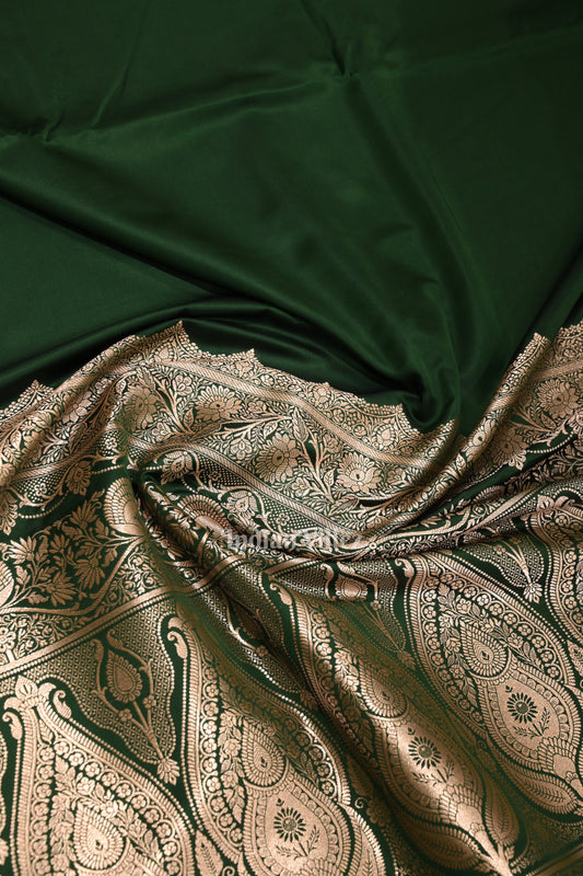 Bottle Green Soft Pure Mashru Satin Silk Banarasi Saree 