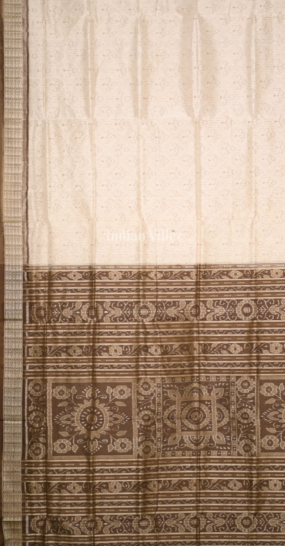 Off White Brown Tribal Motif Odisha Ikat Sambalpuri Silk Saree 