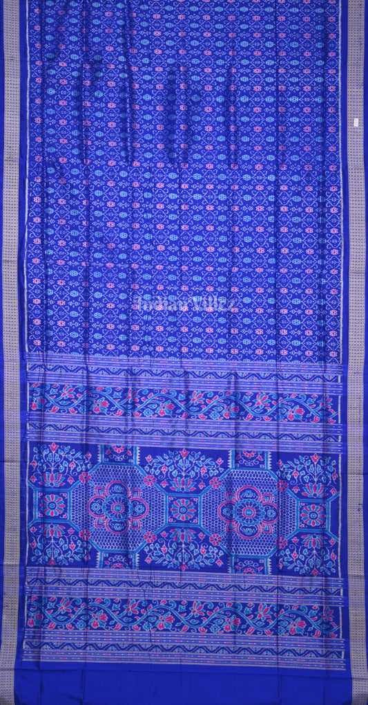 Exclusive Royal Blue Floral Motif Odisha Ikat Sambalpuri Silk Saree