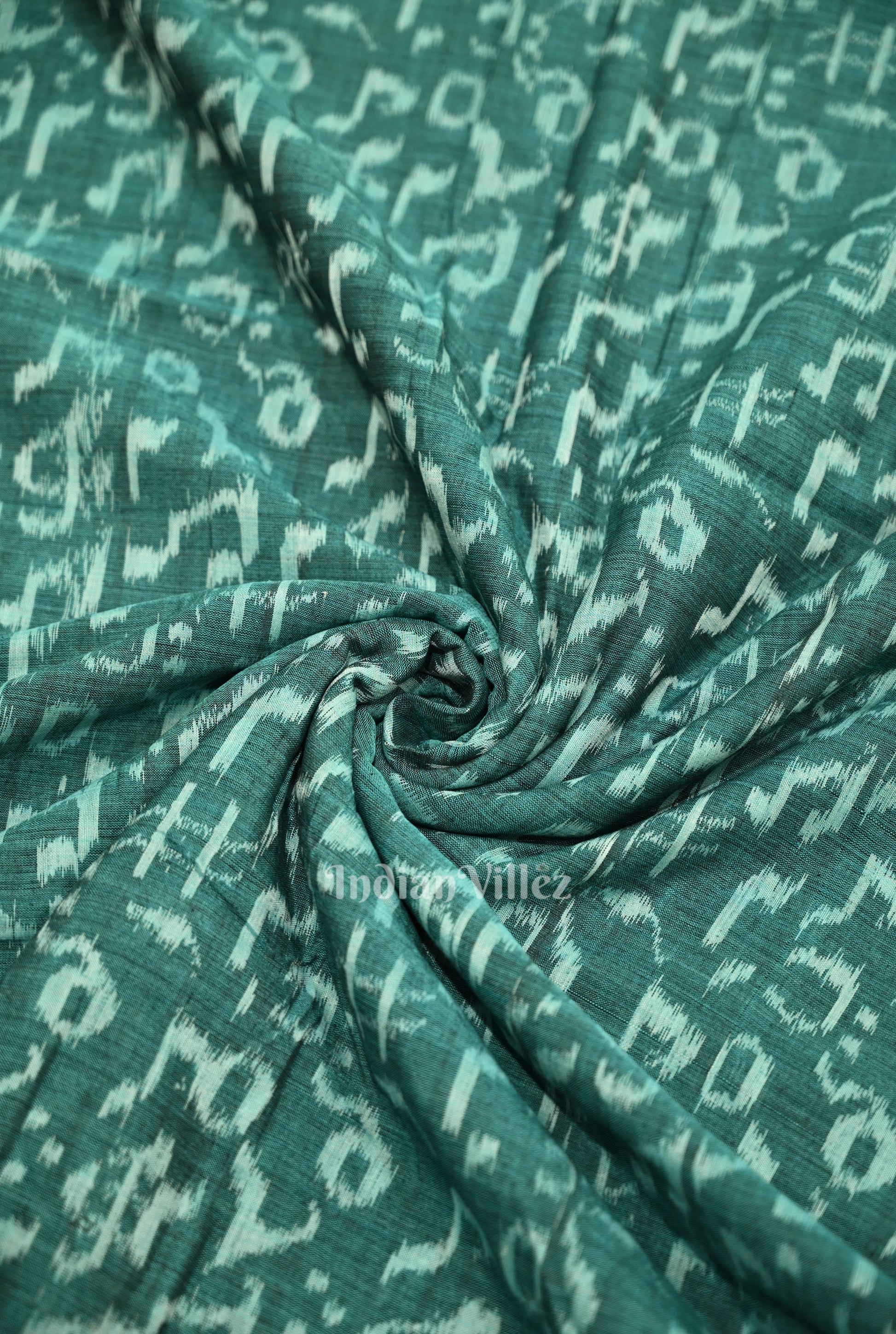 Green Musical  Instrument Theme Sambalpuri Odisha Ikat Cotton Fabric 