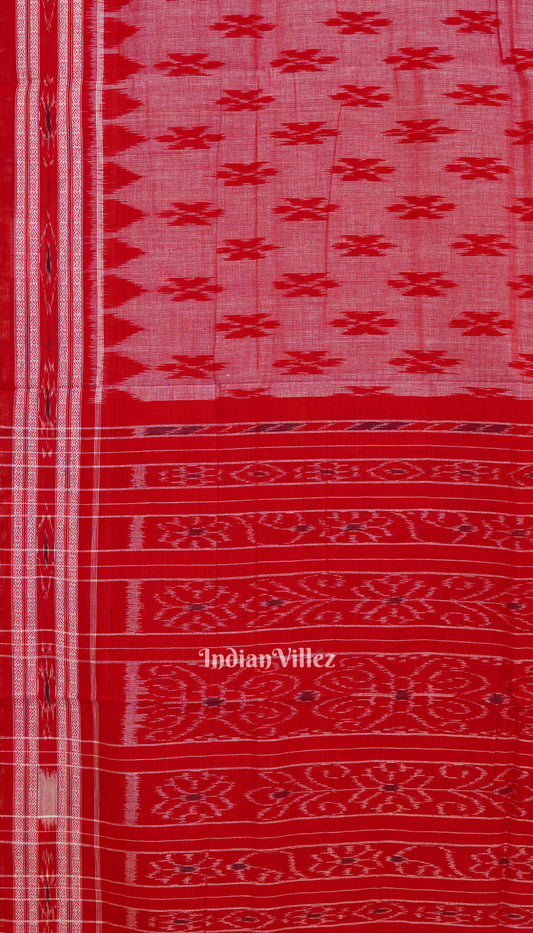 Light Red Damru Pasapali Odisha Ikat Maniabandha Cotton Saree