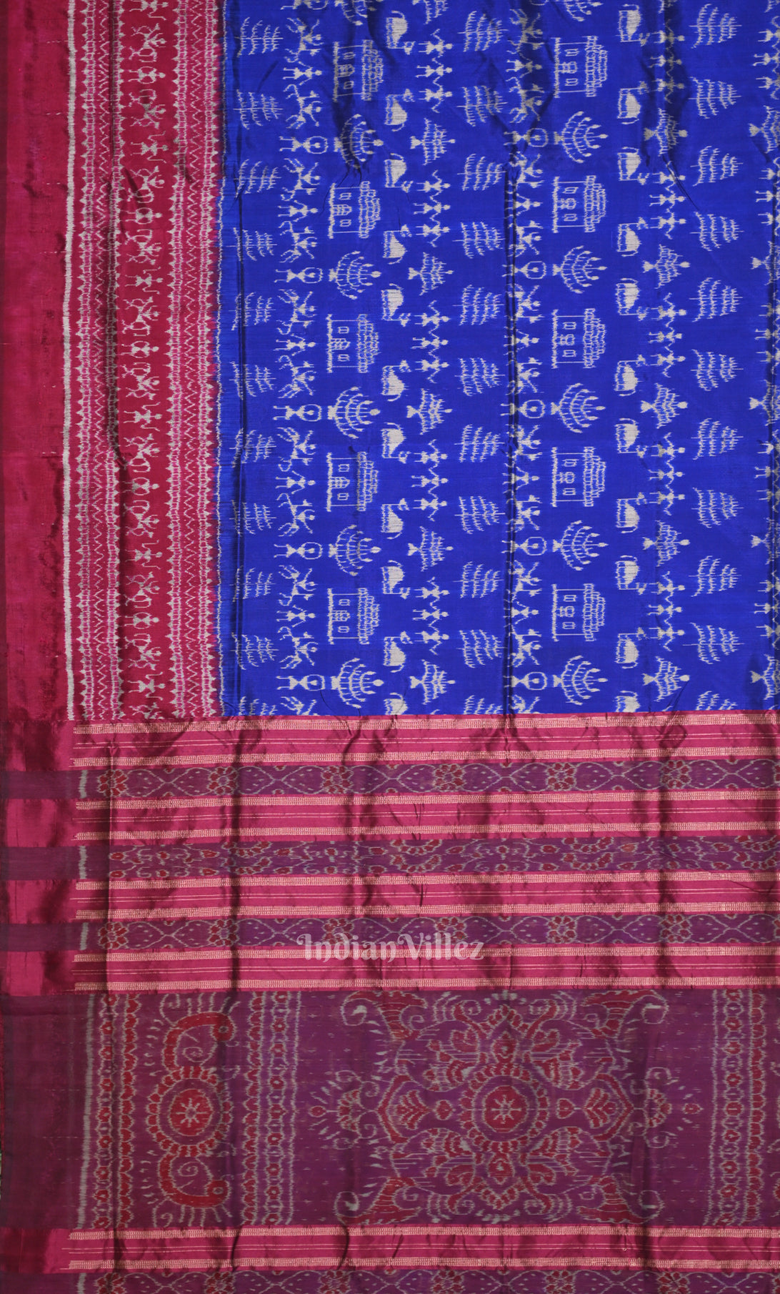 Royal Blue Maroon Tribal Theme Odisha Ikat Contemporary Designer Saree