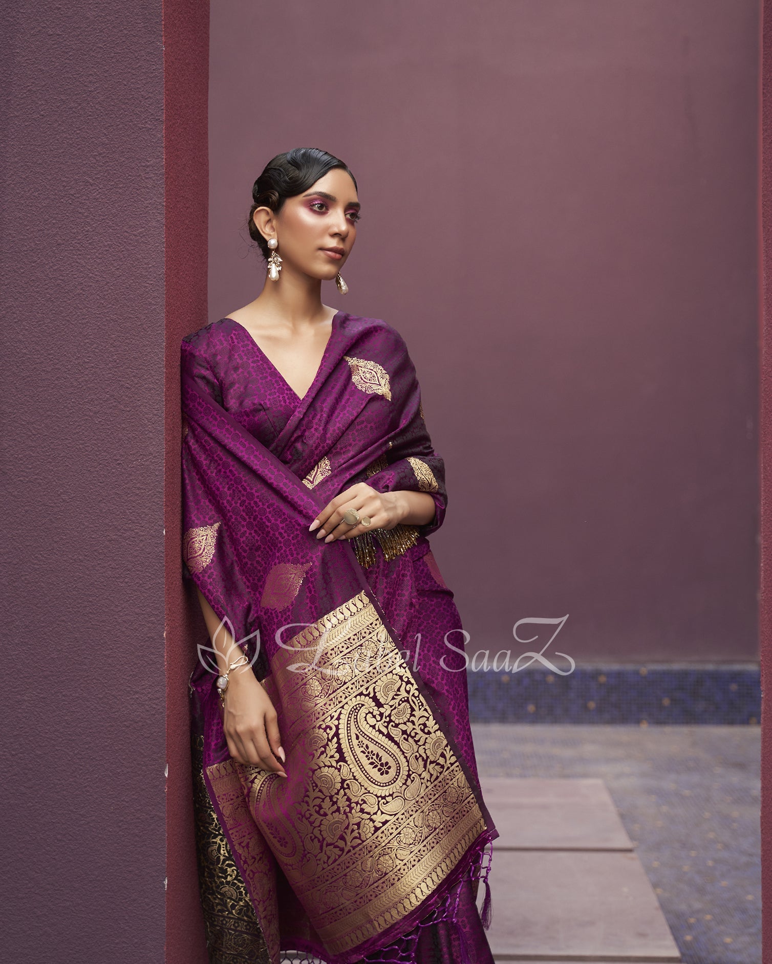 Deep Wine Pure Satin Weaving Silk Saree With Blouse Piece