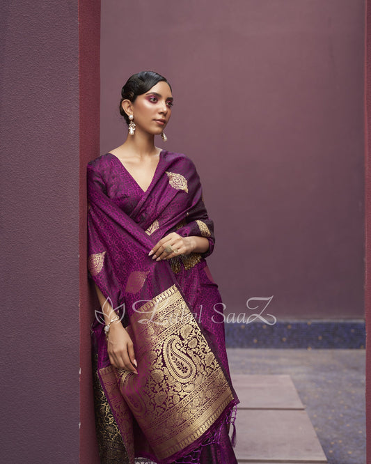 Deep Wine Pure Satin Weaving Silk Saree With Blouse Piece