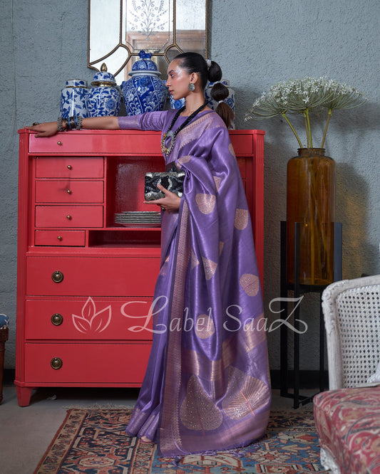Blue Party Designer Tussar Banarasi With Moti Work Saree