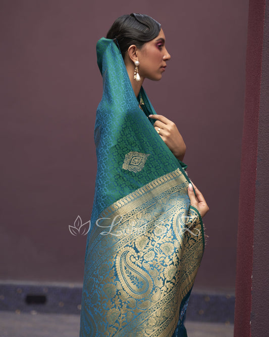 Sky Pure Satin Weaving Silk Saree With Blouse Piece