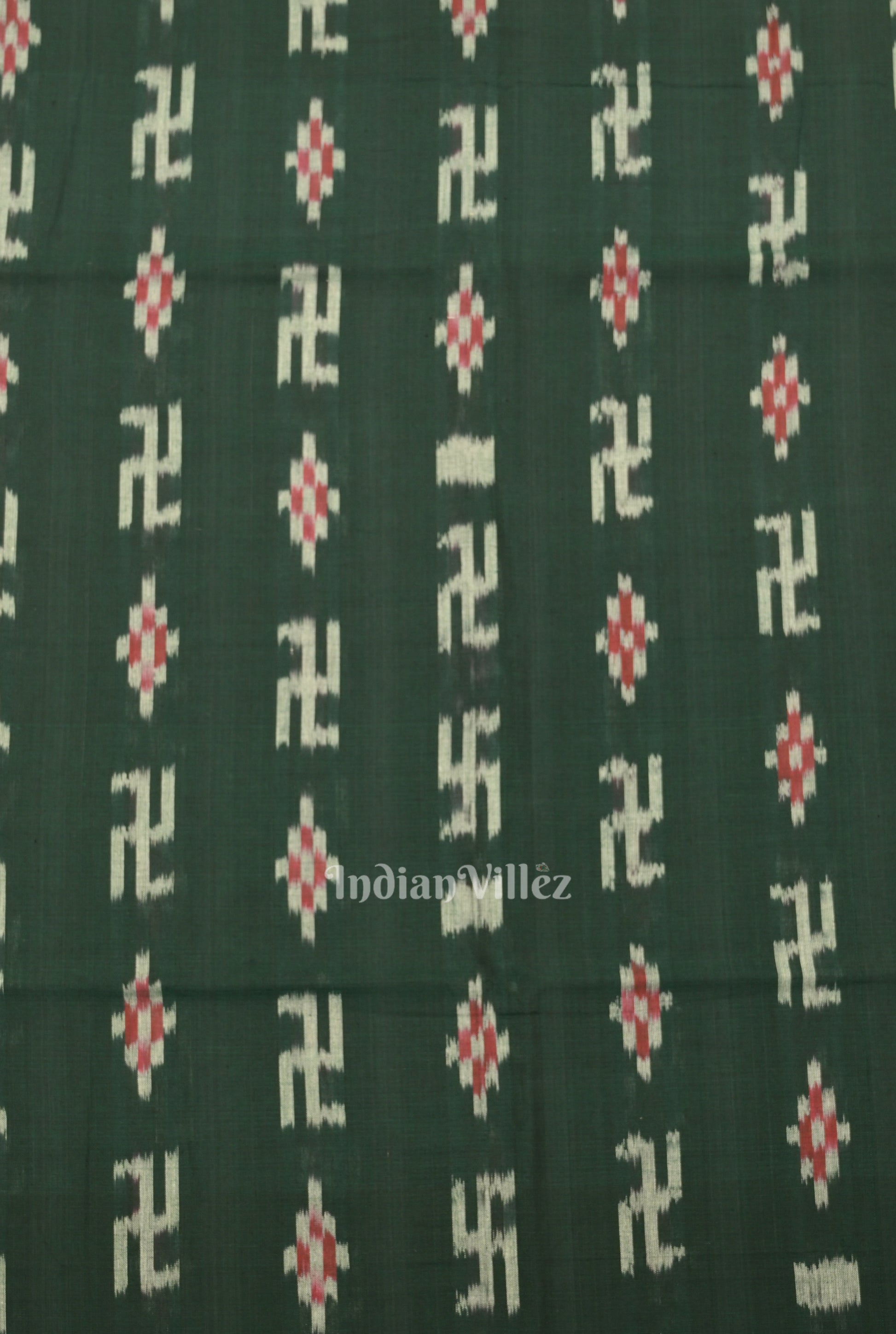 Green Swastik Sambalpuri Ikat Cotton Fabric