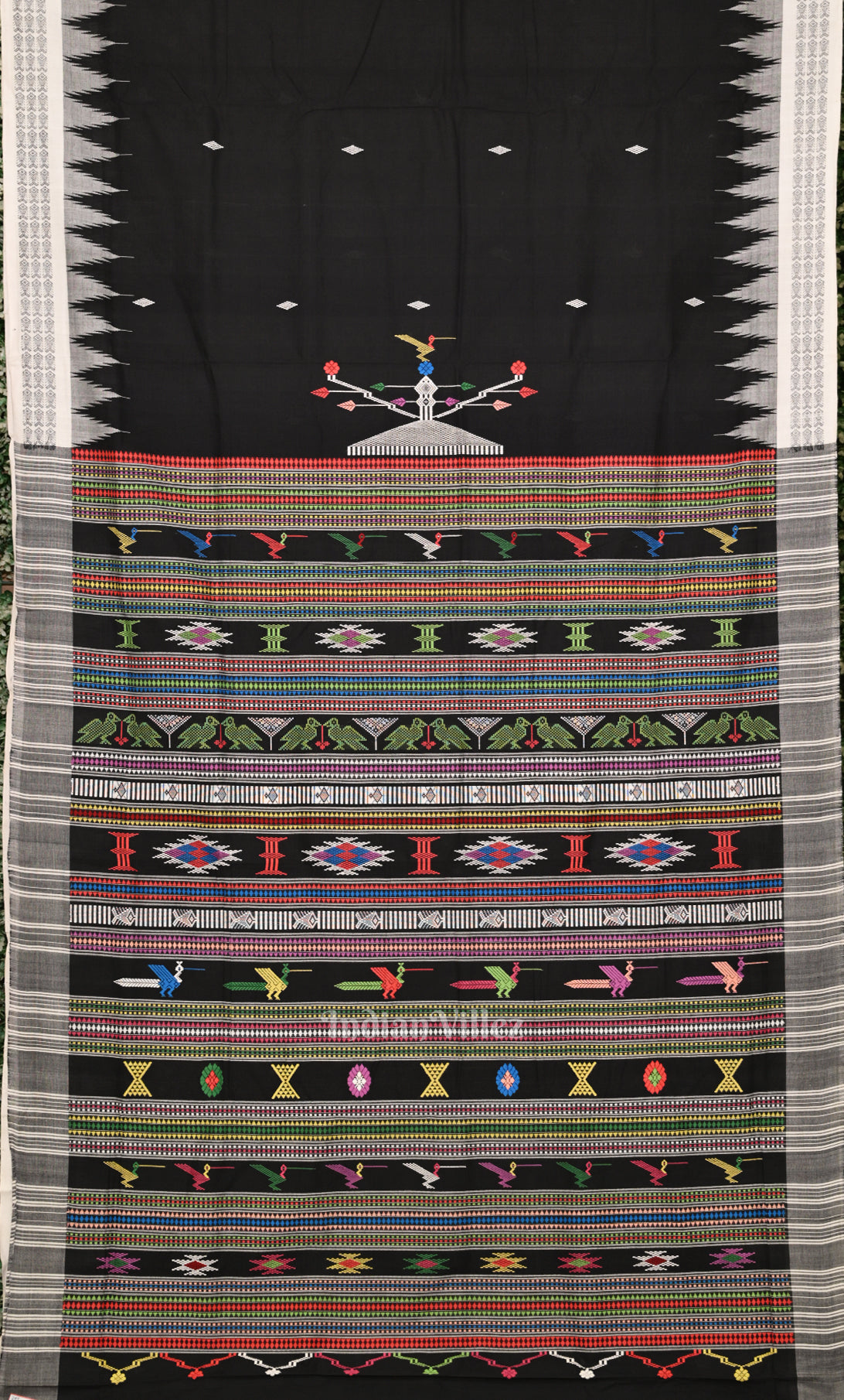 Black Handwoven Original Ganjam Bomkai Cotton Saree 