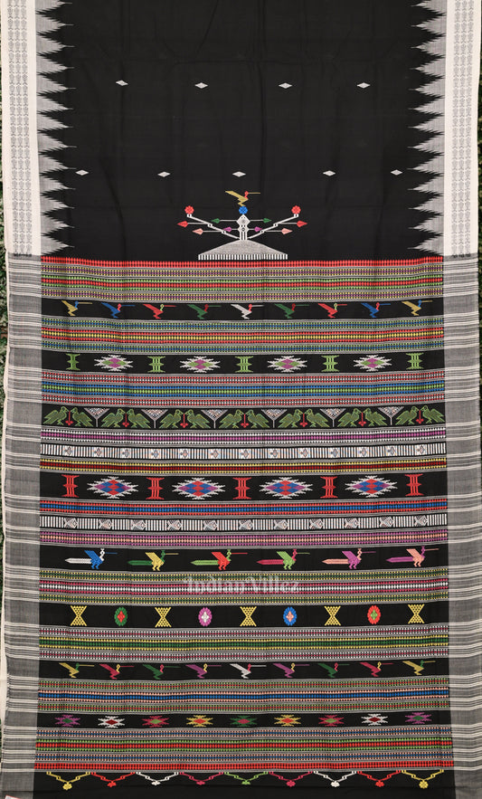Black Handwoven Original Ganjam Bomkai Cotton Saree 