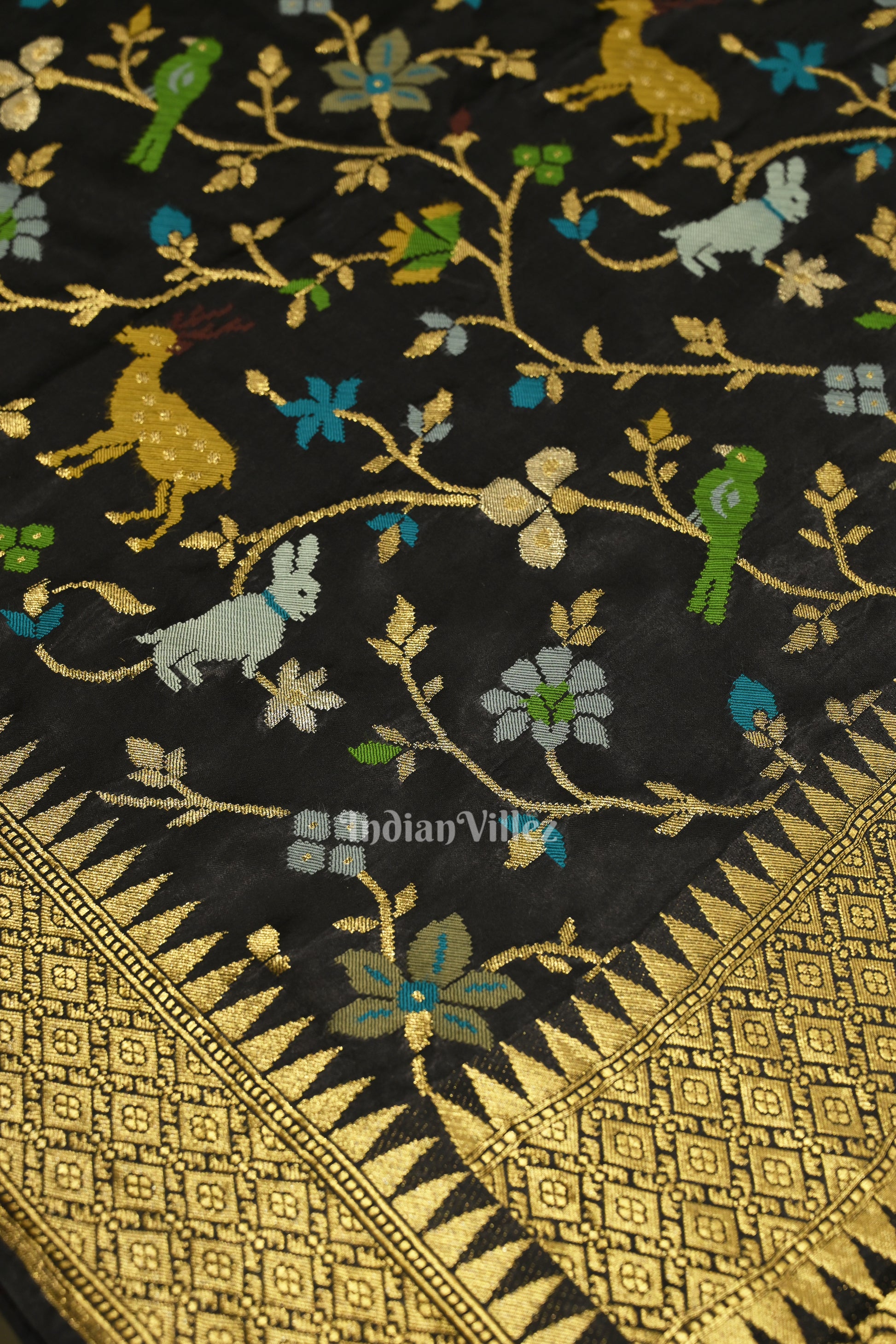 Black with Golden Border Tussar Georgette Banarasi Saree