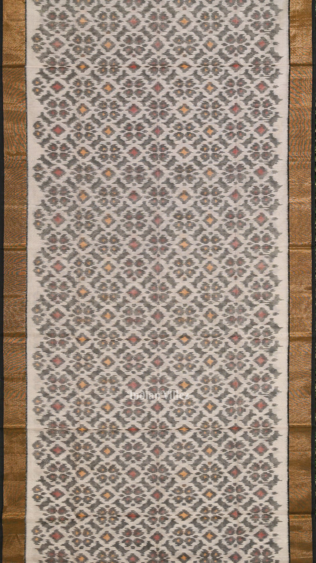 Off White Black Pochampally Ikat Sico (Silk & Cotton) Saree with Zari Border