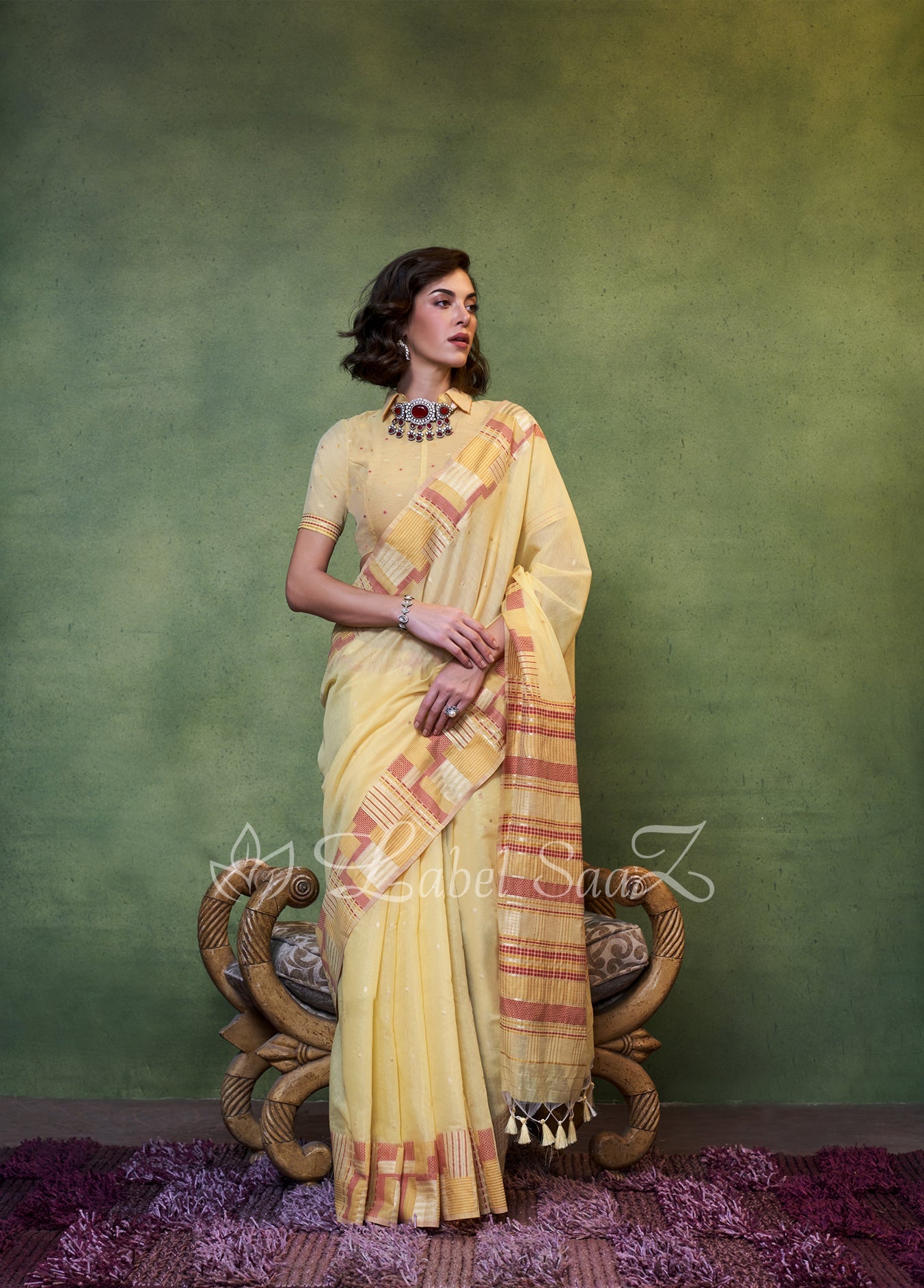 Yellow Spun Handloom Weaving Silk Saree 