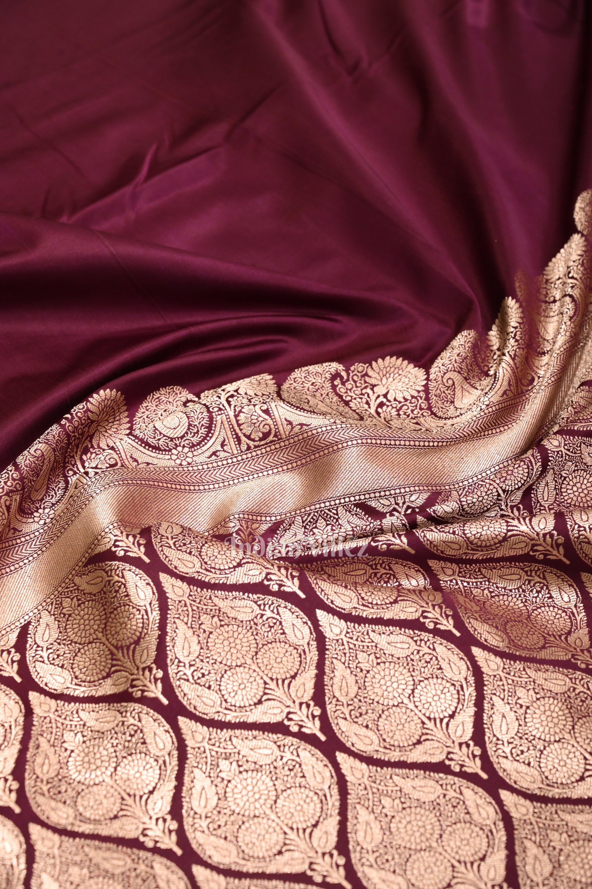 Wine Pure Soft Mashru Satin Silk Banarasi Saree