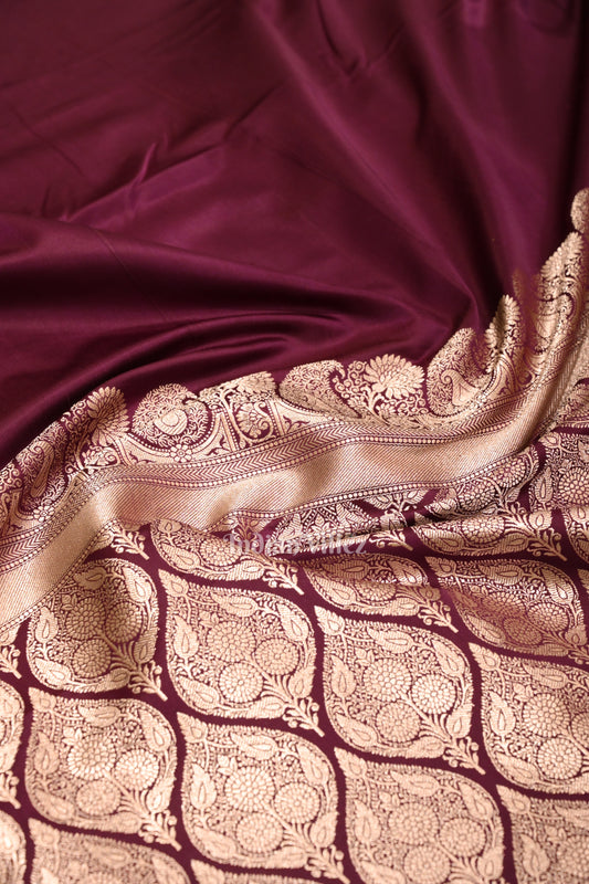Wine Pure Soft Mashru Satin Silk Banarasi Saree