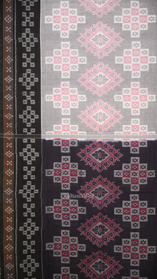 Gray Black Body Pasapali Odisha Ikat Sambalpuri Cotton Saree 