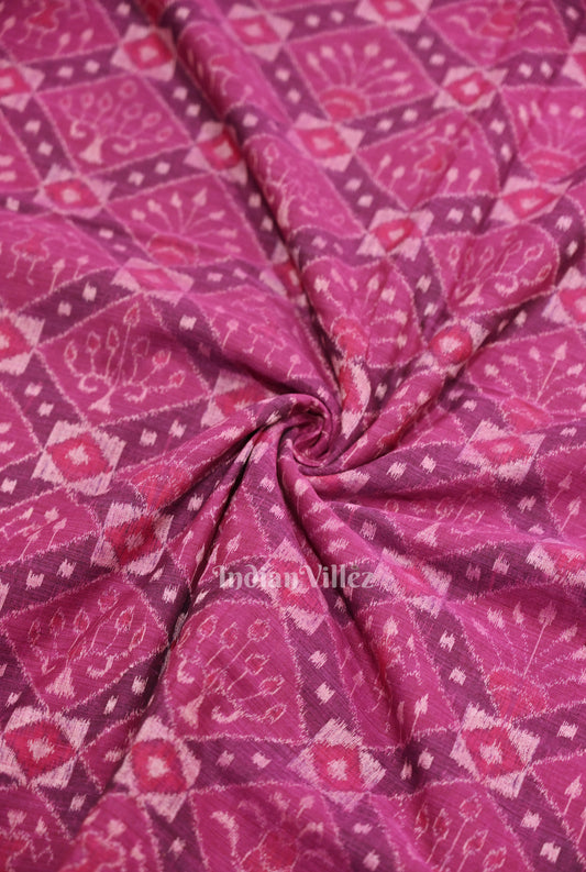 Magenta Pink  Flower Motif Sambalpuri Odisha Ikat Cotton Fabric