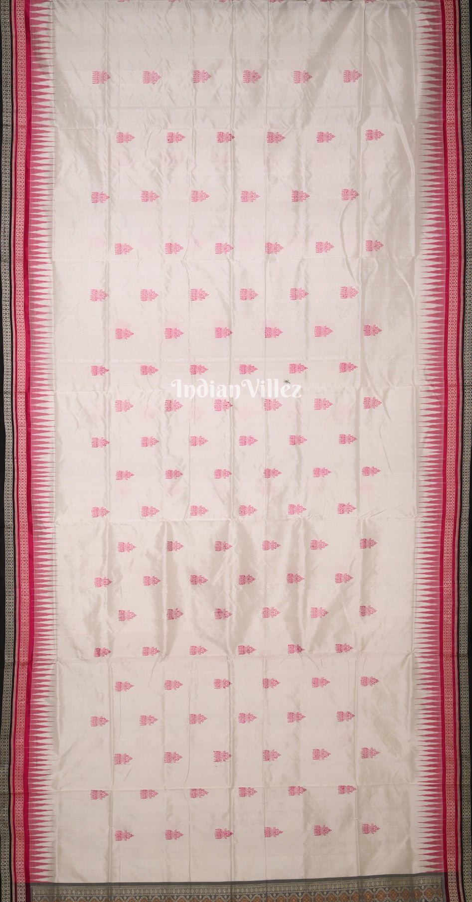 White Magenta Pink Jhumka Motif Odisha Ikat Bomkai Sambalpuri Silk Saree