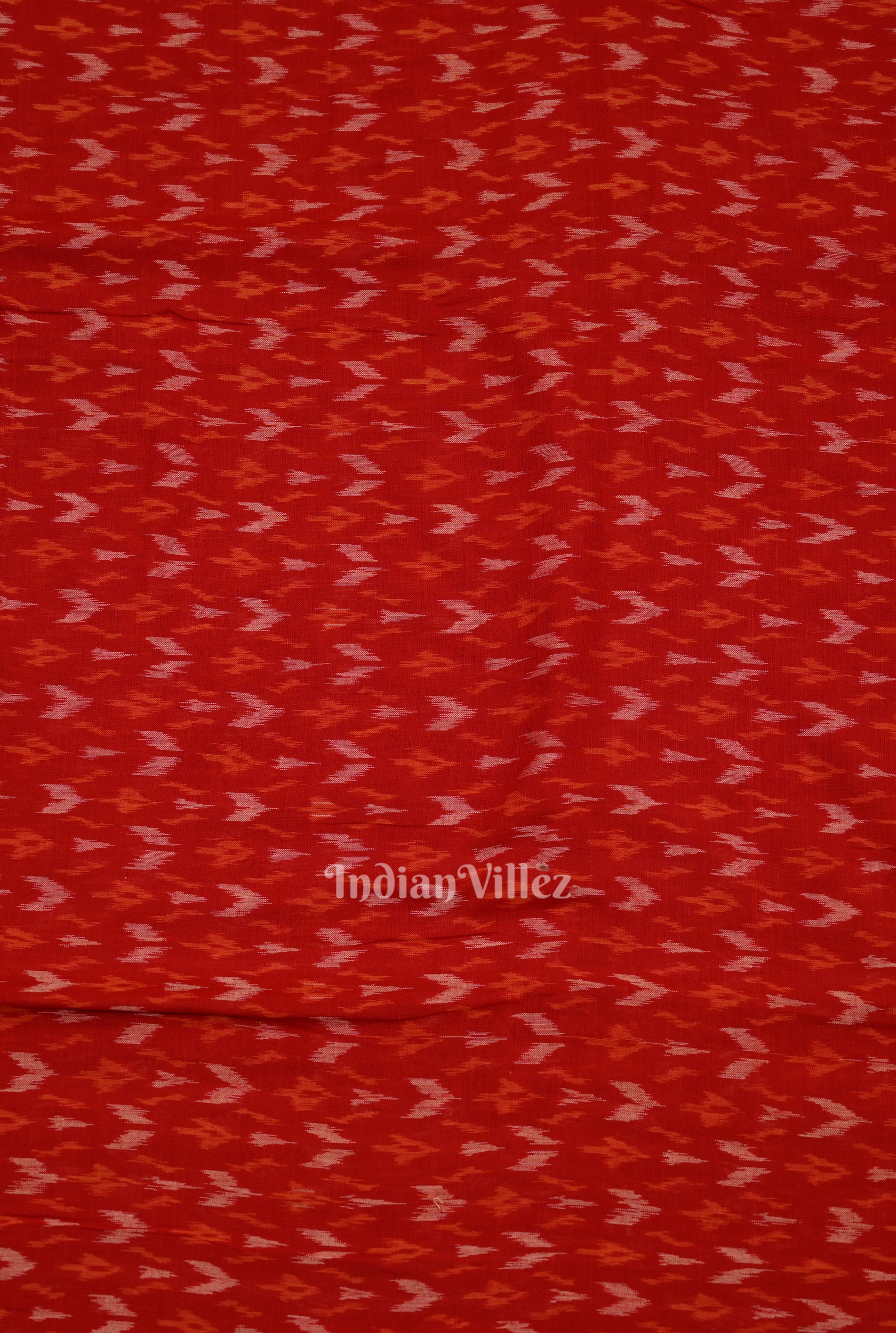 Deep Red Arrows Motif Sambalpuri Ikat Cotton Fabric