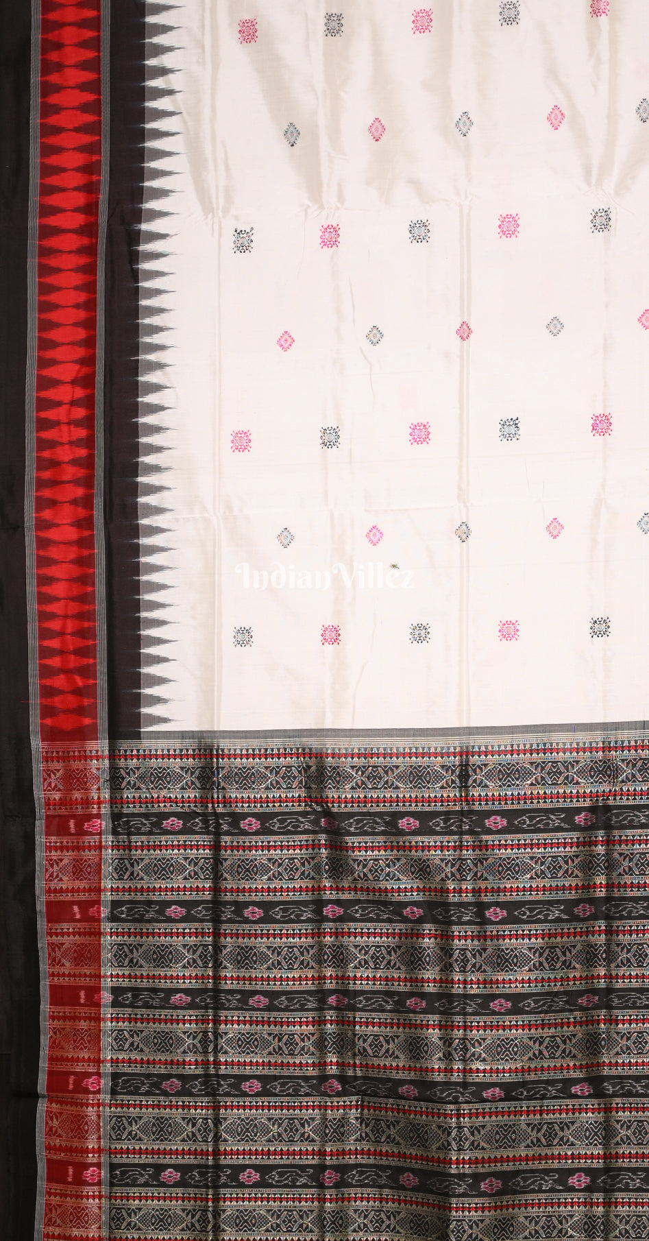 White Black Buti Design Odisha Ikat Bomkai Sambalpuri Silk Saree 