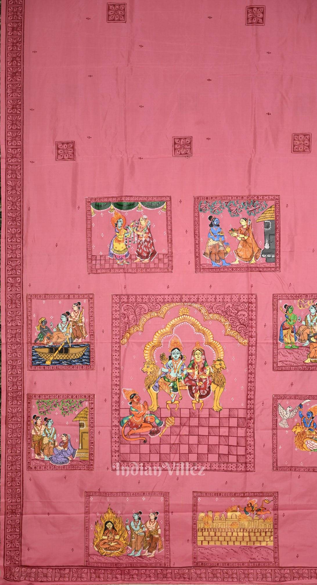 Baby Pink Ramayan Theme Hand-Painted Pattachitra Saree