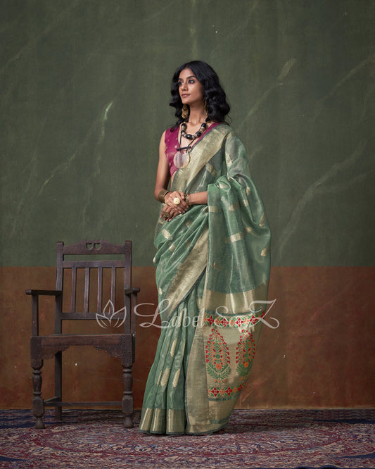 Light Rama Green Paithani Zari Tissue Silk Saree 