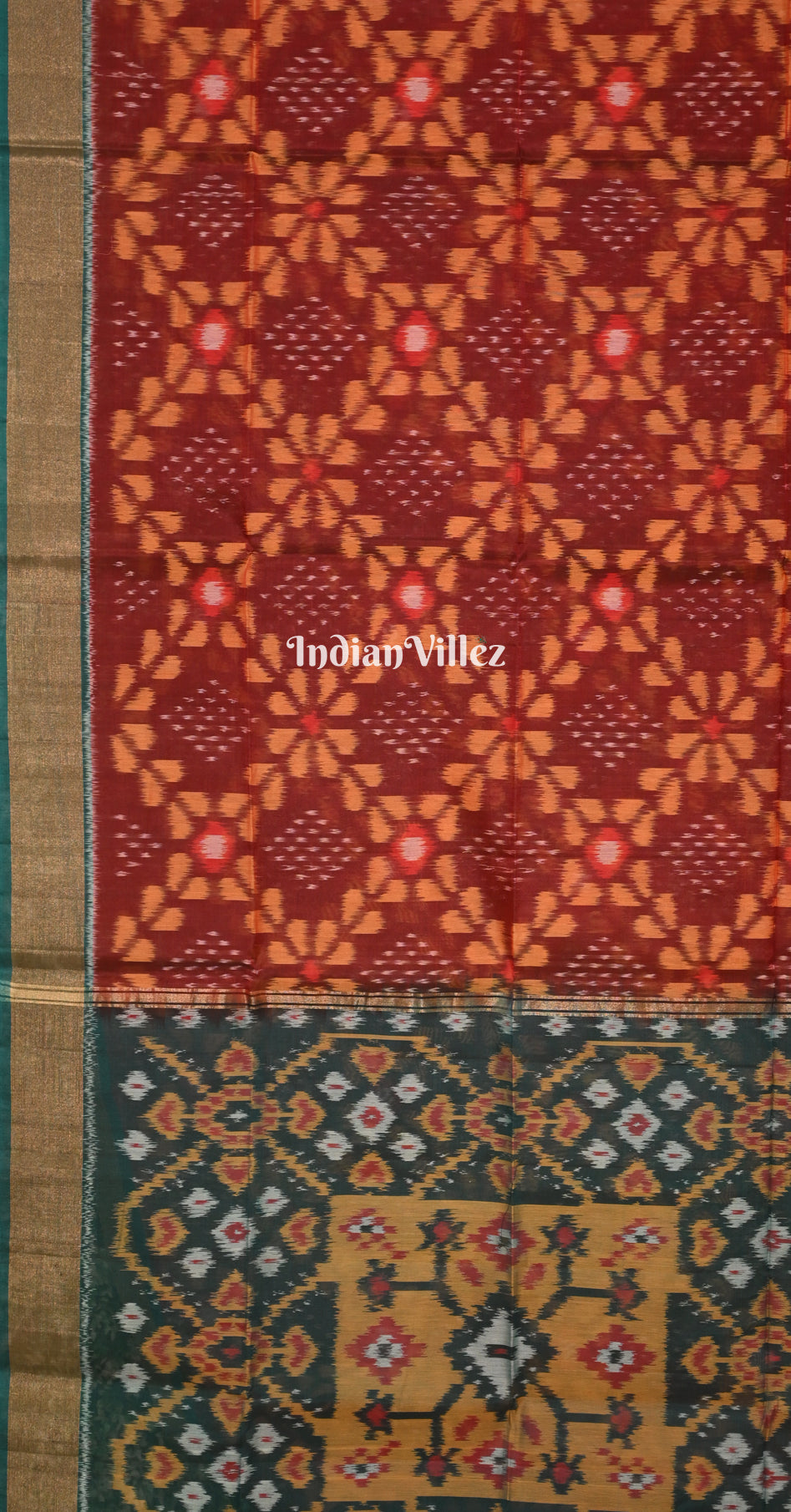 Maroon Green Pochampally Ikat (Sico) Saree
