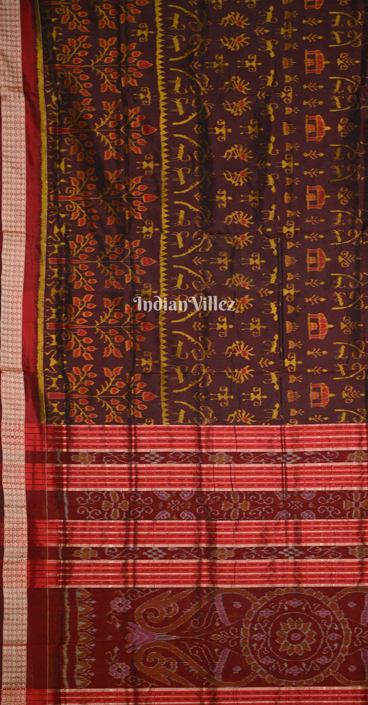 Coffee Maroon Tribal Theme Odisha Ikat Sambalpuri Silk Saree