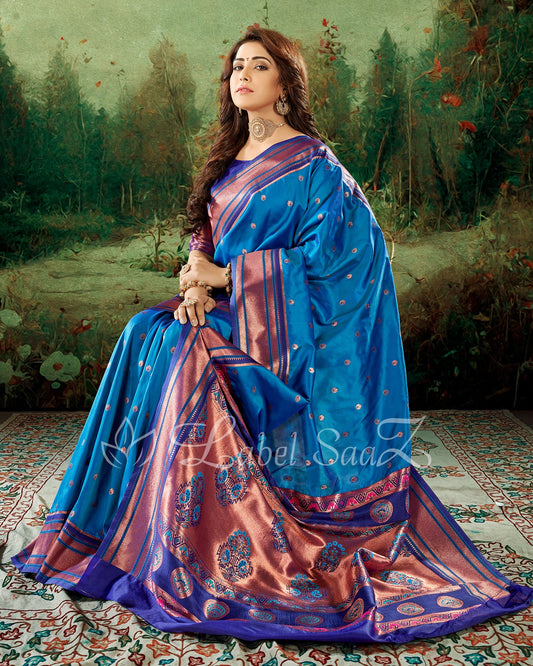 Sky Blue Woven Zari Paithani Silk Saree