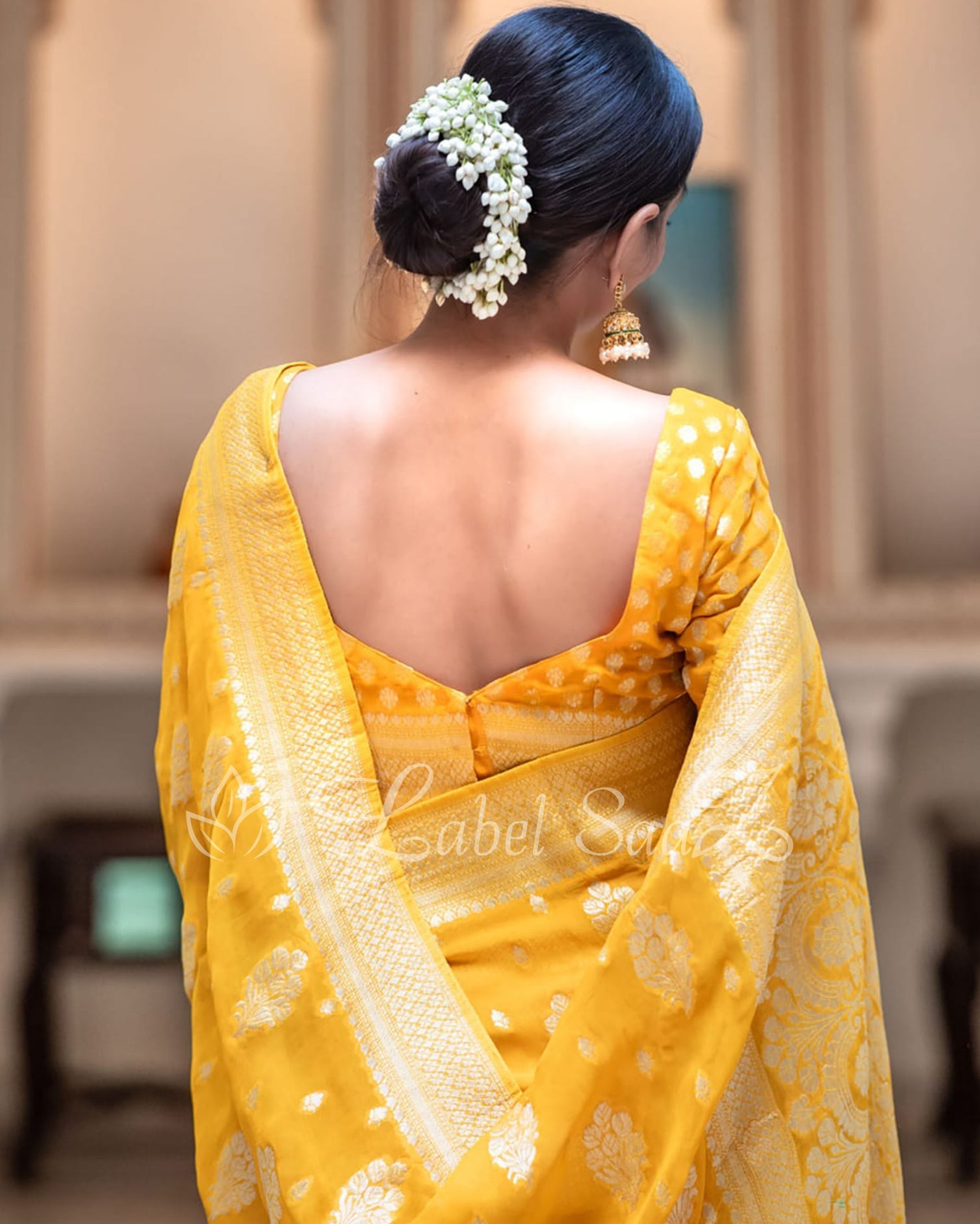 Yellow Handwoven Georgette Banarasi Saree