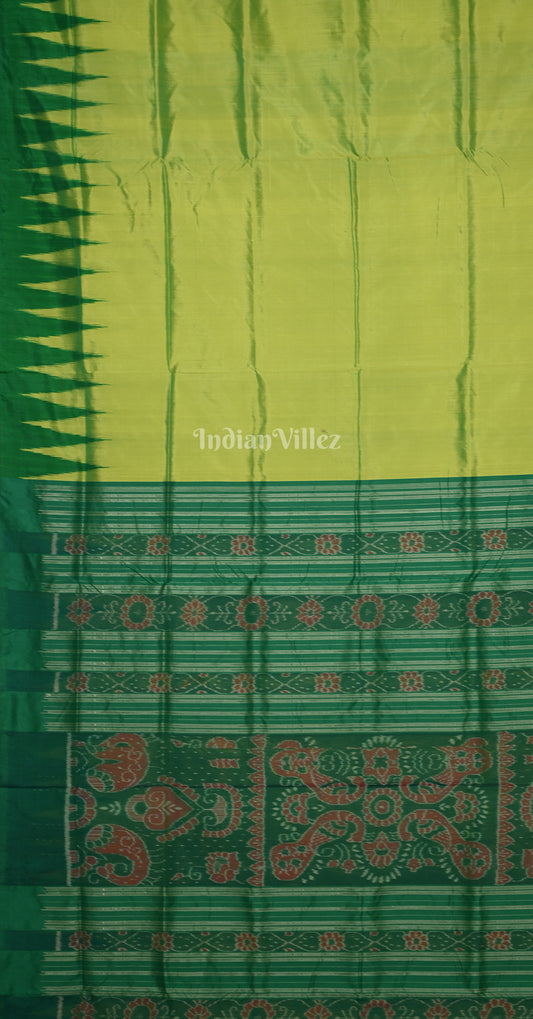 Mehendi Green Odisha Ikat Bomkai Sambalpuri Silk Saree with Floral Pallu