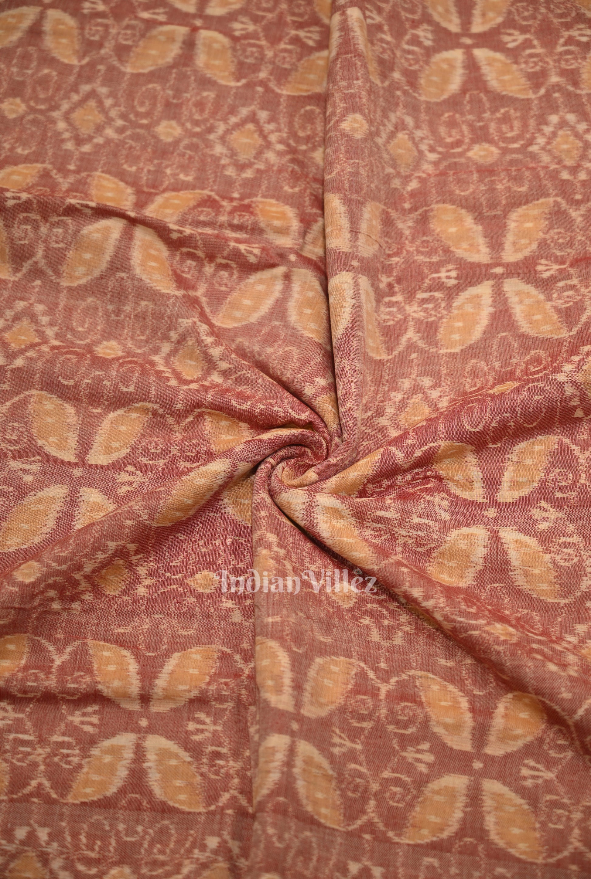 Pink Brown Floral Motif Sambalpuri Odisha Ikat Cotton Fabric 