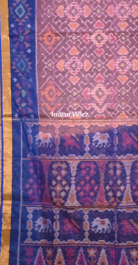 Mauve Pink Royal Blue Pochampally Ikat Silk Cotton (Sico) Saree