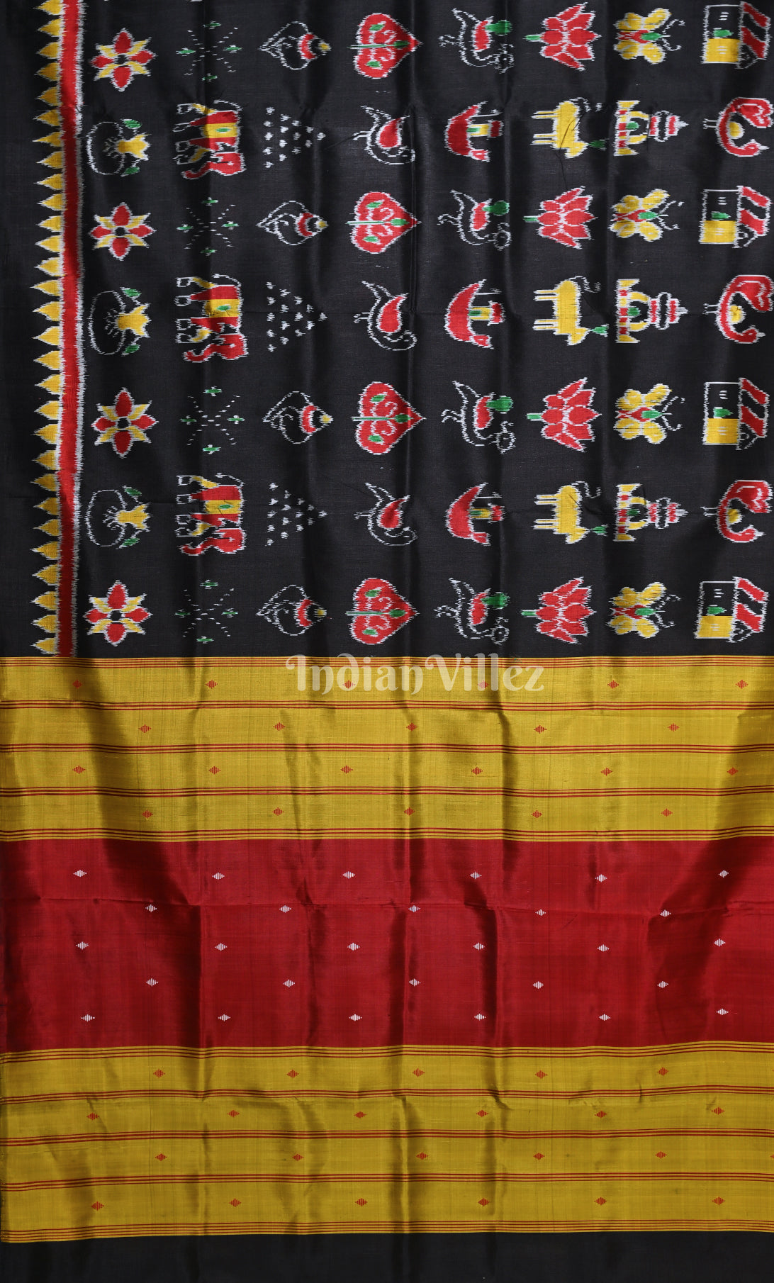 Black Yellow Nabarangi Nabakothi Odisha Ikat Contemporary Designer Silk Saree