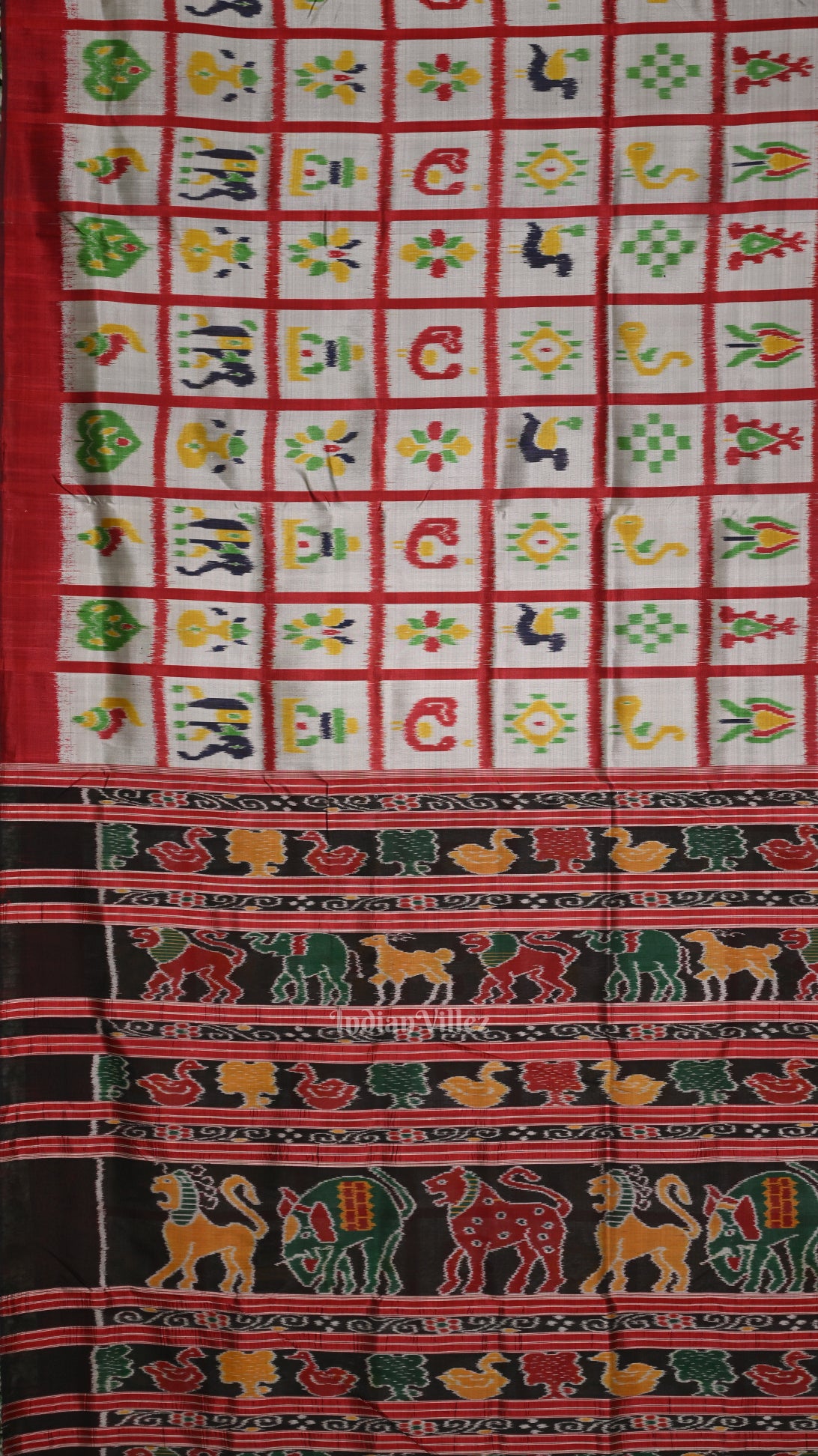 Grey Red Nabakothi Contemporary Designer Silk Saree 