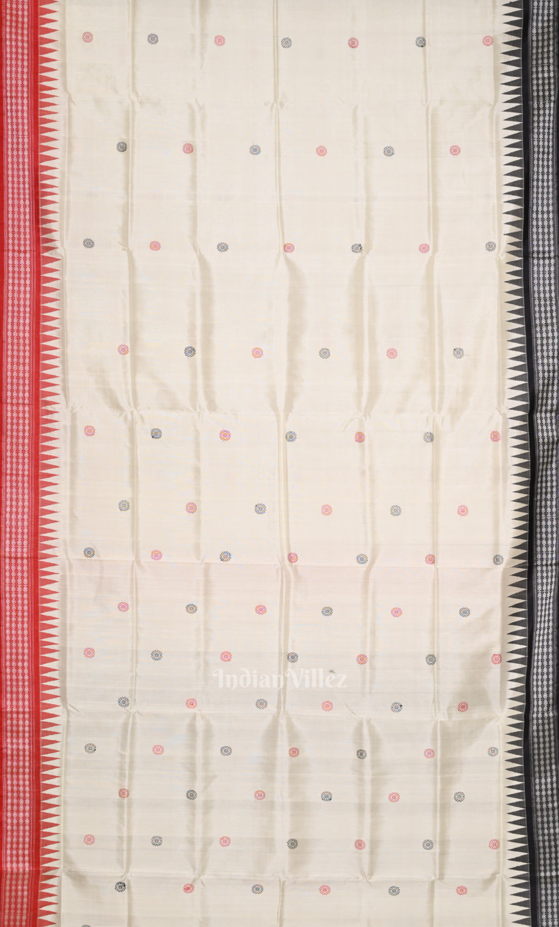 White Red Double Pallu Berhampuri Silk Saree