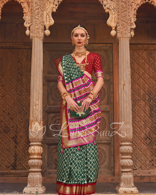 Green Panetar Style Patola Inspired Pochampally South Silk Saree