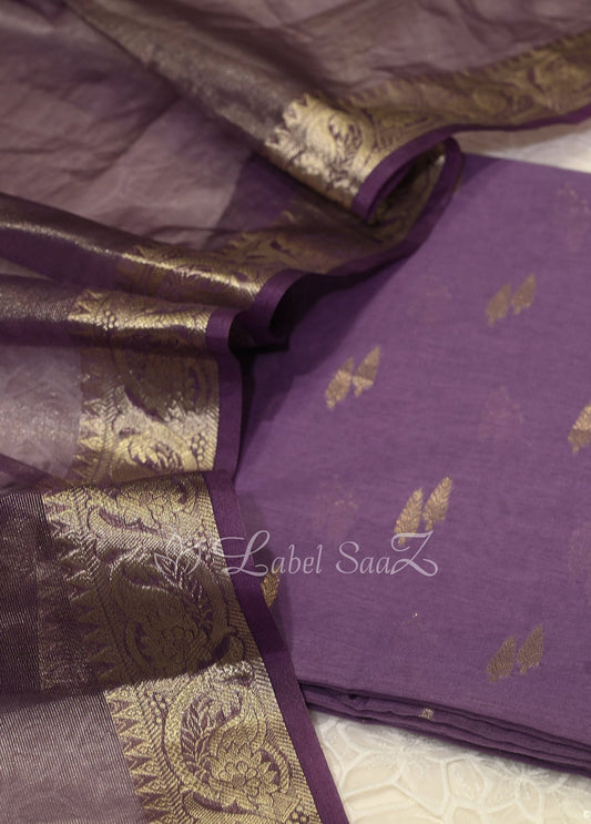 Lavender Banarasi Silk Unstitched Salwar Suit 