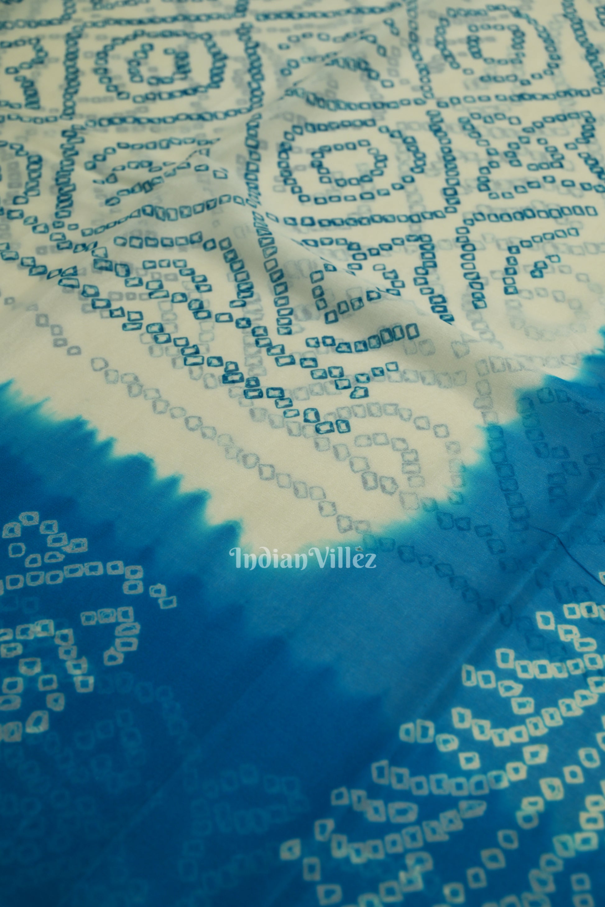 White Blue Pure Georgette Bandhani Saree