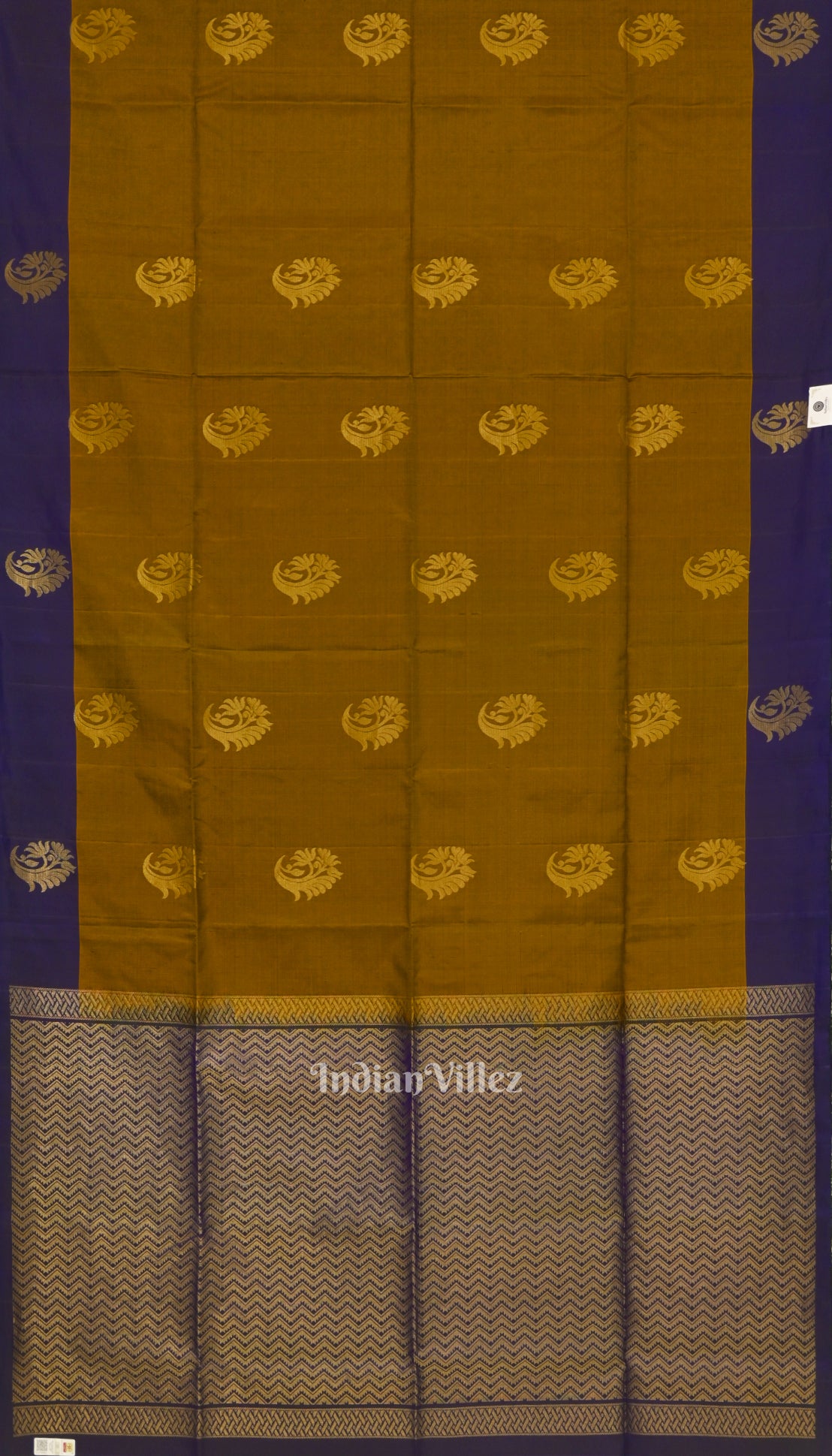 Golden Brown With Navy Blue Pure Kanjivaram Soft Silk Saree