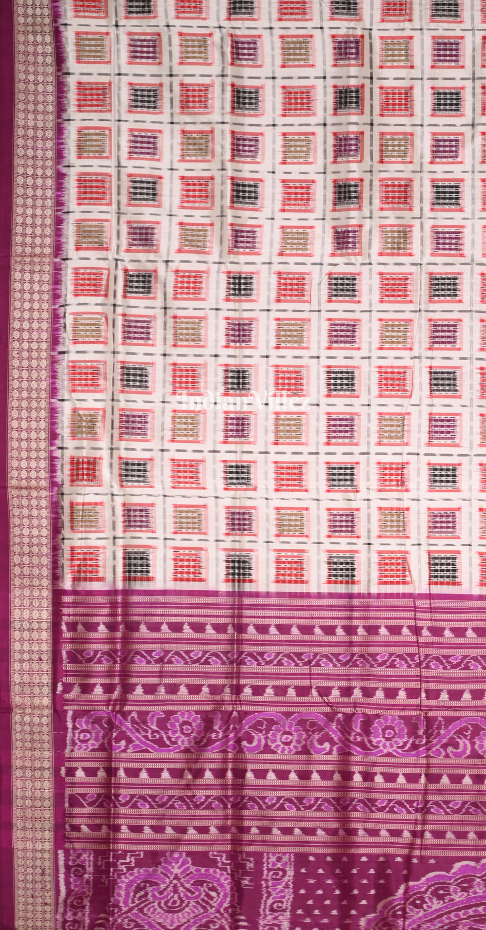 White Magenta Pink Ashwini Odisha Ikat Sambalpuri Silk Saree