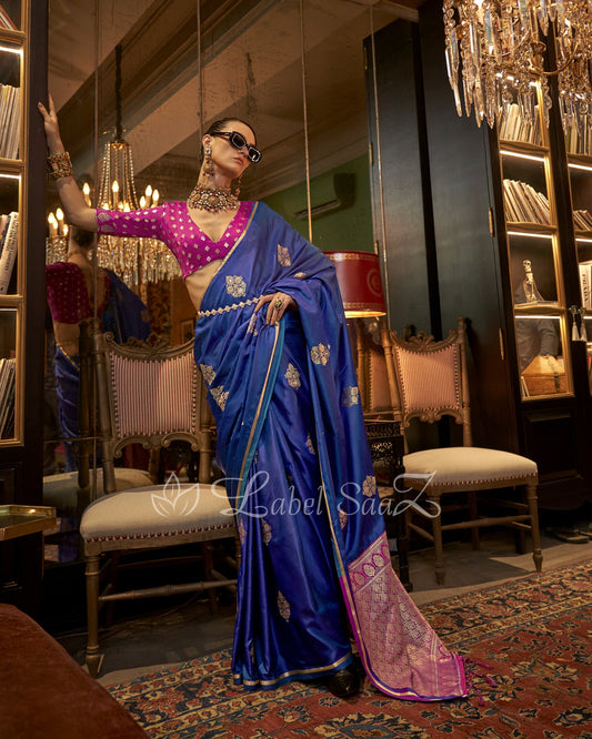 Light Blue Pure Satin Handloom Weaving Silk Saree
