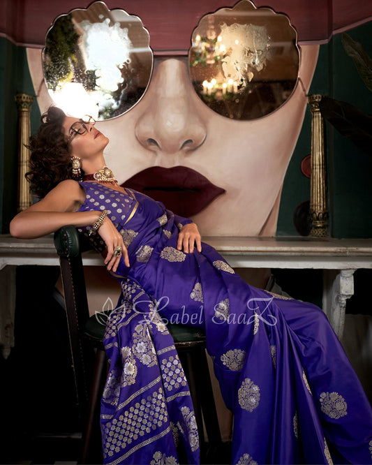 Purple Pure Satin Weaving Banarasi Silk Saree