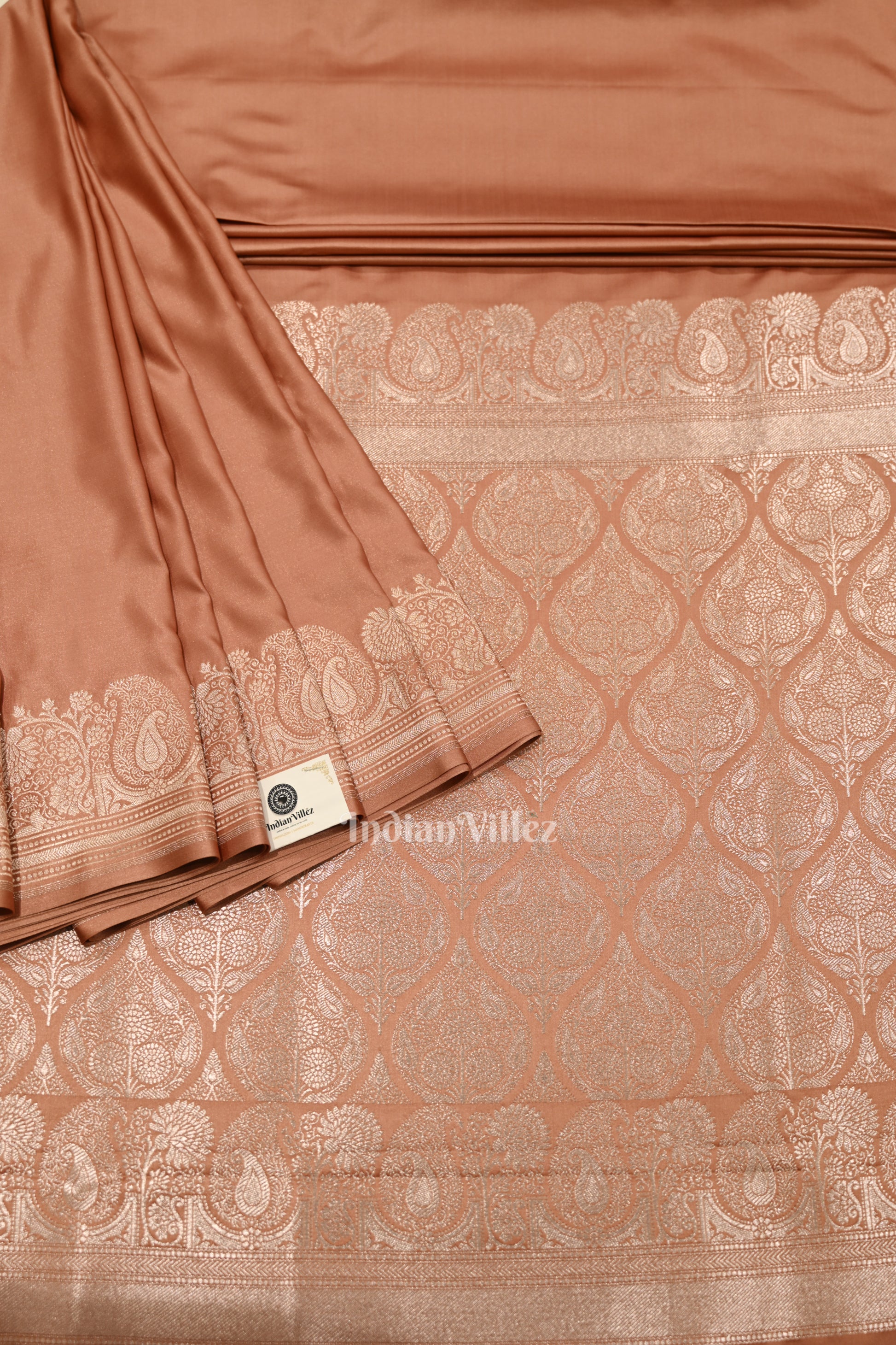 Exclusive  Peach  Zariwork Mashru Satin Silk Banarasi Saree 