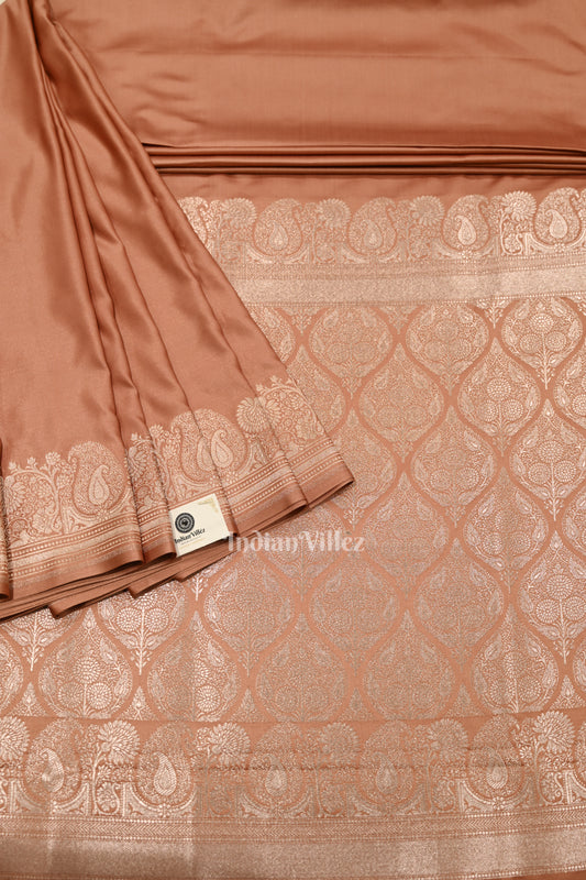 Exclusive  Peach  Zariwork Mashru Satin Silk Banarasi Saree 