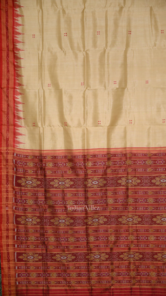Beige Cream Red Buti Odisha Ikat Khandua Silk Saree 
